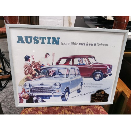 150 - Collection of 6x framed and glazed motoring prints inc an advert for the Austin Mini, a Series one L... 