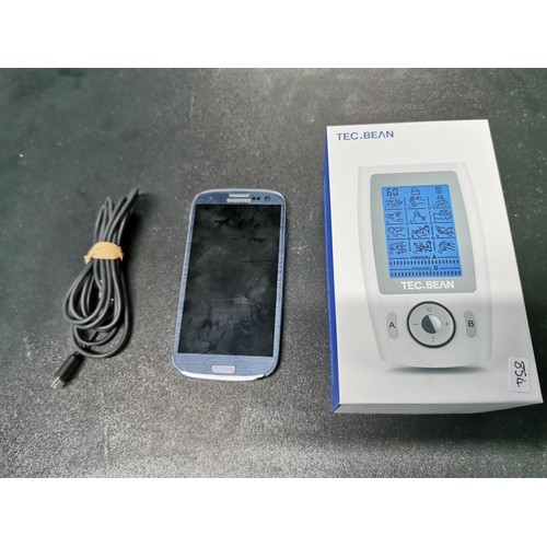 154 - Samsung S3 phone factory reset with power cable along with a boxed Tec.Bean  tens machine