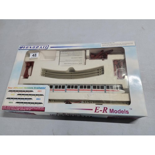 48 - Extremely rare boxed as new E-R models Monorail set in red complete and working as it should runs of... 