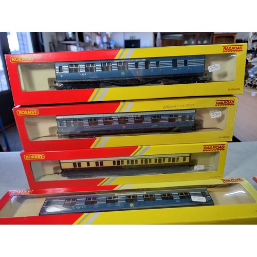 52 - 8x Boxed assorted coaches includes 3x lovely blue and silver Scott coaches, intercity MK3 and buffet... 