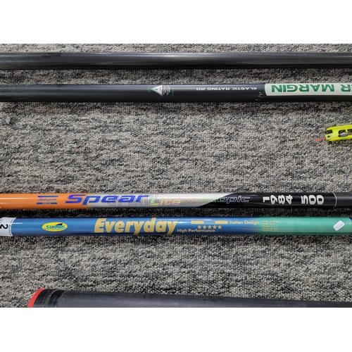 2 - Leeda Carp Match 6m slim Power Margin rod with elastic rating 20 along with a Shakespeare Spear Lite... 