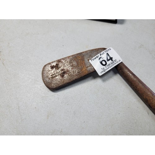 64 - Antique hickory shaft golf club signed by a pro, and marked R. Simpson Carnoustie in good overall co... 