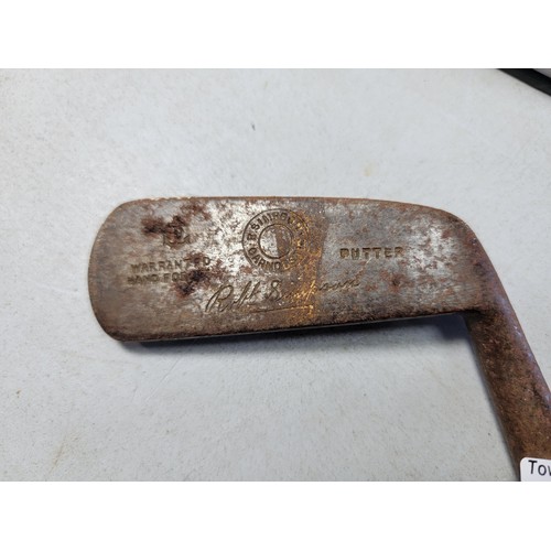 64 - Antique hickory shaft golf club signed by a pro, and marked R. Simpson Carnoustie in good overall co... 