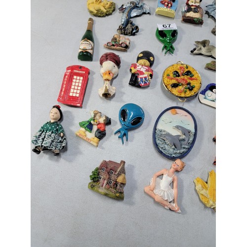 67 - Large collection of various novelty magnets inc British red telephone, Scotland, dragon formed magne... 