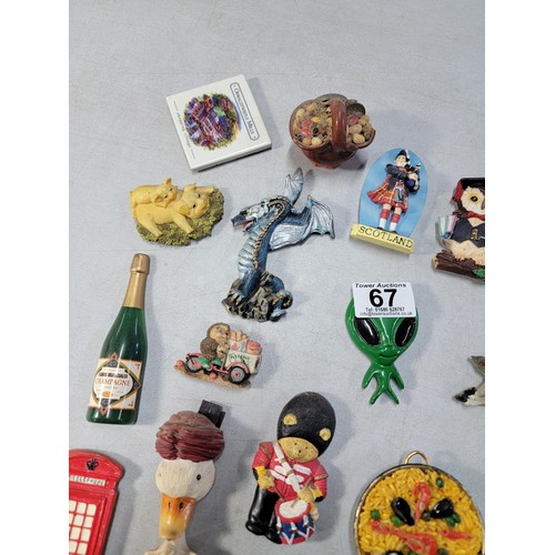 67 - Large collection of various novelty magnets inc British red telephone, Scotland, dragon formed magne... 