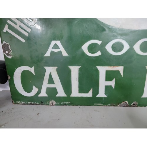 503A - A vintage one sided enamel professionally restored agricultural sign for Lactifer calf meal by Josep... 