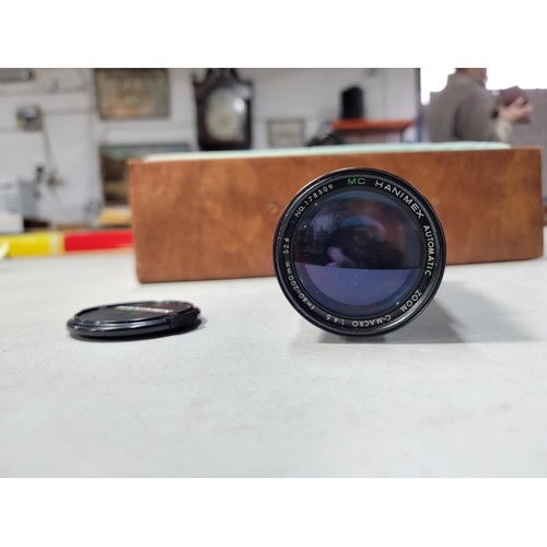 73 - Good quality leather style camera case fitted inside for a camera three lenses and a flash inc Ashai... 