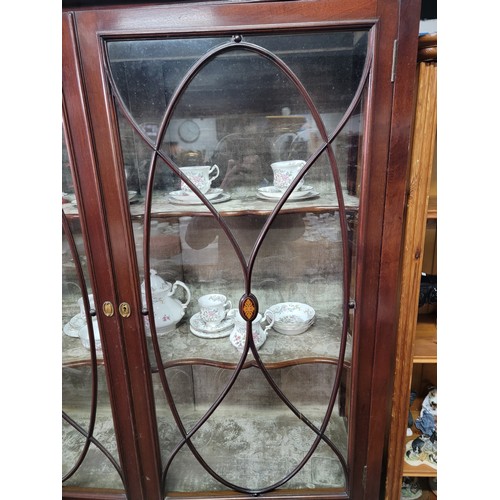 579 - Superb glazed display cabinet Edwardian mahogany with two glass doors and two doors to lower section... 