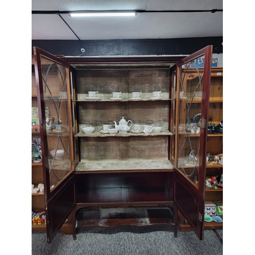 579 - Superb glazed display cabinet Edwardian mahogany with two glass doors and two doors to lower section... 