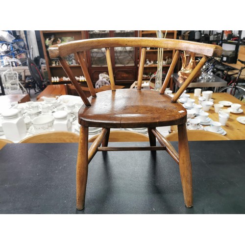 566 - Fab solid elm antique child's chair along with a sold elm antique stool, both with great patinas and... 