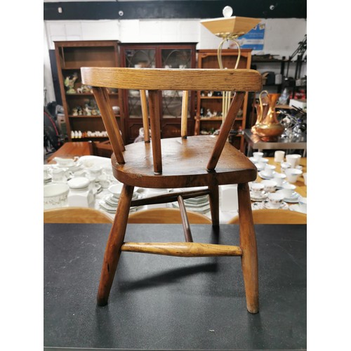 566 - Fab solid elm antique child's chair along with a sold elm antique stool, both with great patinas and... 