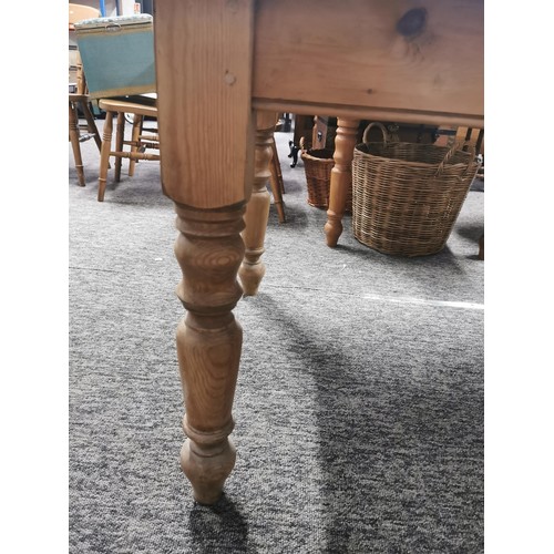 568 - Antique  solid pine farmhouse table on turned legs with great aged patina its 4' x 3', The table is ... 