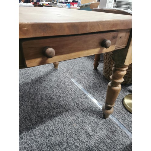 568 - Antique  solid pine farmhouse table on turned legs with great aged patina its 4' x 3', The table is ... 