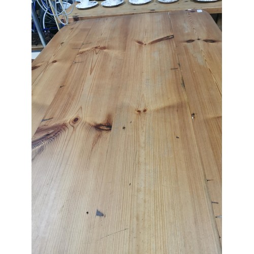 570 - Solid pine antique farmhouse table with turned legs and with great aged patina 6' x 3'