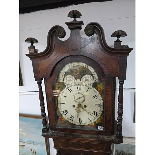 139 - Victorian mahogany 8 day long case / grandfather clock chiming on a bell with seconds subsidiary dia... 