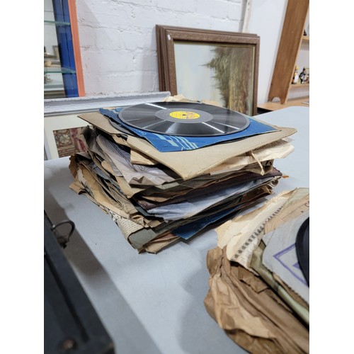 23 - Antique Decca Salon Junior table top wind up gramophone complete in working order with a large colle... 