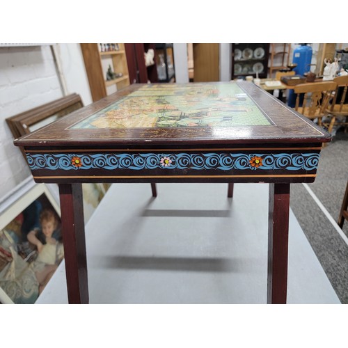 27 - Good quality hand painted Indian wooden lap tray with floral decoration to the sides and religious s... 