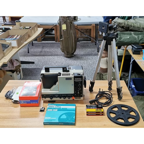 66 - A selection of camera accessories and a projector. Includes a Eumig S912GL Super 8 twin track projec... 