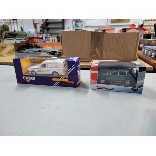 30 - 3x boxed Tomy Long Tomica busses along with a boxed Corgi Kays Catalogue van, a diecast boxed Porsch... 