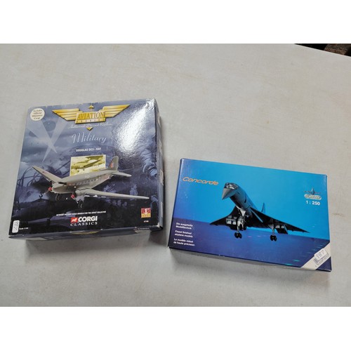 32 - 2x boxed diecast model aircraft inc a Air France Concorde size 1:250 along with a Corgi Classics box... 