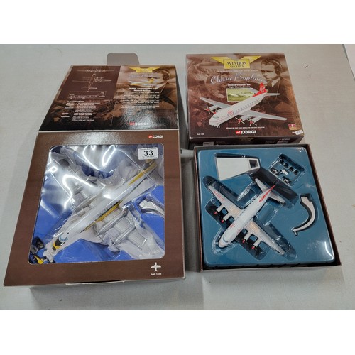 33 - 2x boxed Corgi classics diecast model aeroplanes inc a Bristol 175 Britannia 312 Monarch airlines pl... 