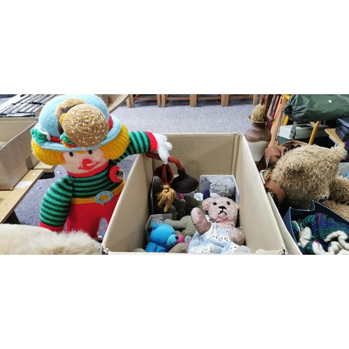 69 - 2 boxes full of soft toys teddy bears and dolls some of a vintage. Including a large Aurora teddy be... 