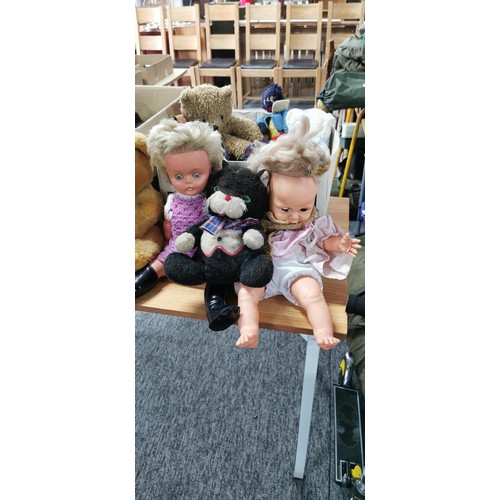 69 - 2 boxes full of soft toys teddy bears and dolls some of a vintage. Including a large Aurora teddy be... 