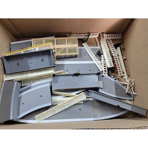 38 - Box containing a large quantity of model railway accessories by Hornby inc metal railway signals met... 