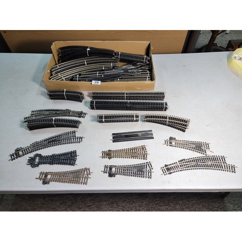 39 - Box containing a large quantity of Hornby OO gauge inc straight and curved track, directional track ... 