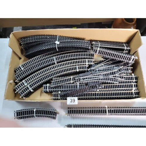 39 - Box containing a large quantity of Hornby OO gauge inc straight and curved track, directional track ... 