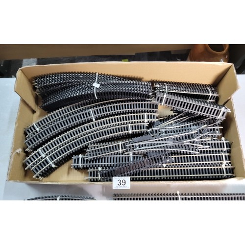 39 - Box containing a large quantity of Hornby OO gauge inc straight and curved track, directional track ... 