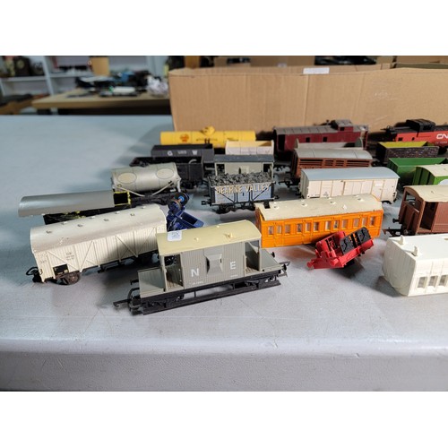 41 - Box containing a quantity of rolling stock inc Shell fuel tank, stock carriages, Esso, Dearne Valley... 