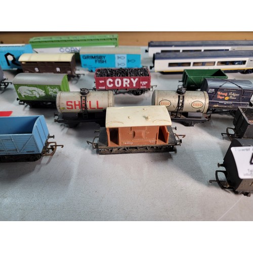 43 - Large quantity of rolling stock by Tri-ang and Hornby inc Shell rolling stock, Cory coal wagon, Pedi... 