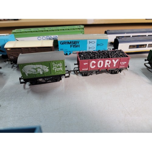 43 - Large quantity of rolling stock by Tri-ang and Hornby inc Shell rolling stock, Cory coal wagon, Pedi... 