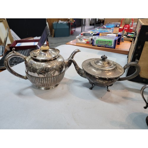 194 - Good quality wooden chest containing a quantity of plated ware inc teapots inc Walker & Hall plated ... 