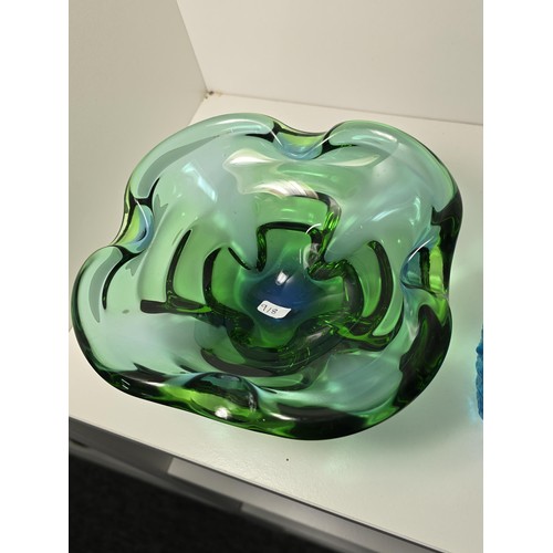 94 - A quantity of good quality studio art glass bowls along with a single vase, one of the bowls is in w... 