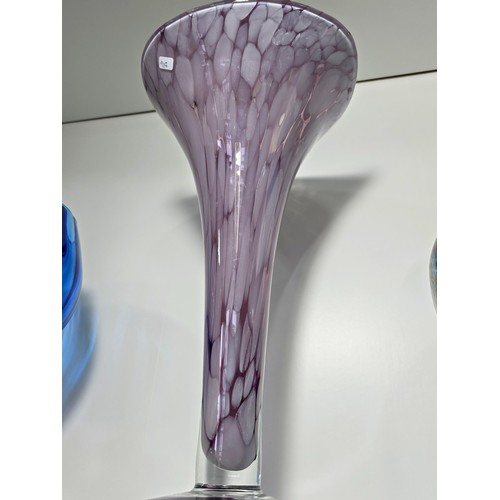 99 - 3x studio art glass items to include a large amethyst hand blown mottled glass vase, etc. Tallest it... 