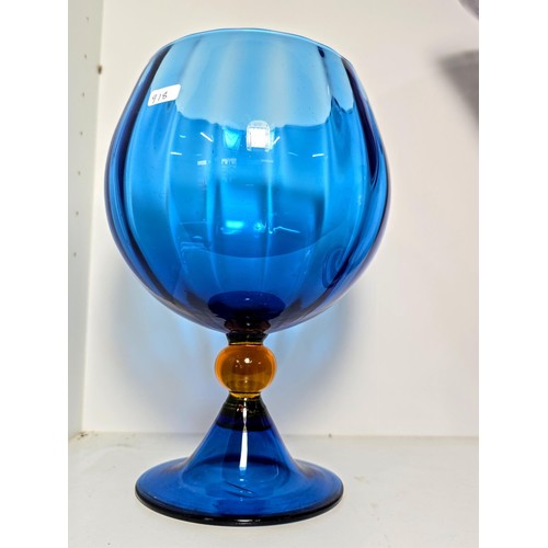 99 - 3x studio art glass items to include a large amethyst hand blown mottled glass vase, etc. Tallest it... 