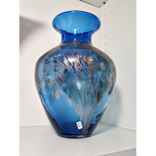 99 - 3x studio art glass items to include a large amethyst hand blown mottled glass vase, etc. Tallest it... 