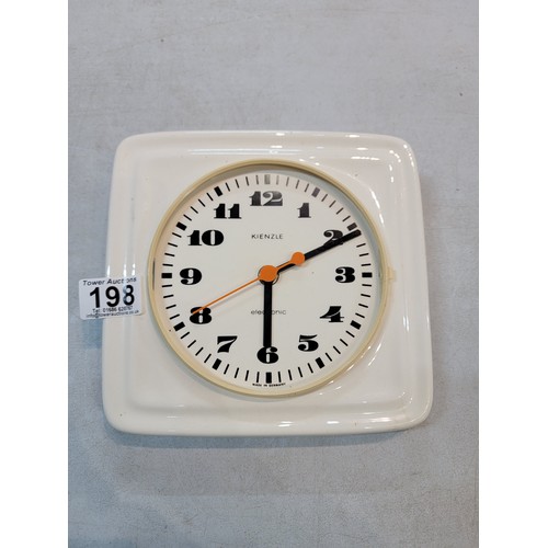 198 - Good quality vintage 1970's ceramic Kienzle wall clock with vintage quartz movement, missing its gla... 