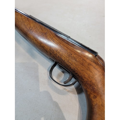 213 - Good quality Webley Mark III .22 air rifle with under barrel cocking mechanism complete with tin of ... 