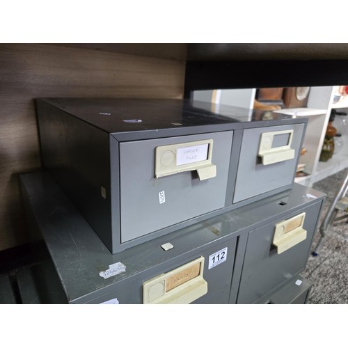 112 - A collection of 5x metal filing boxes, 3 being A4 size the other in A5 size. Largest box has a heigh... 