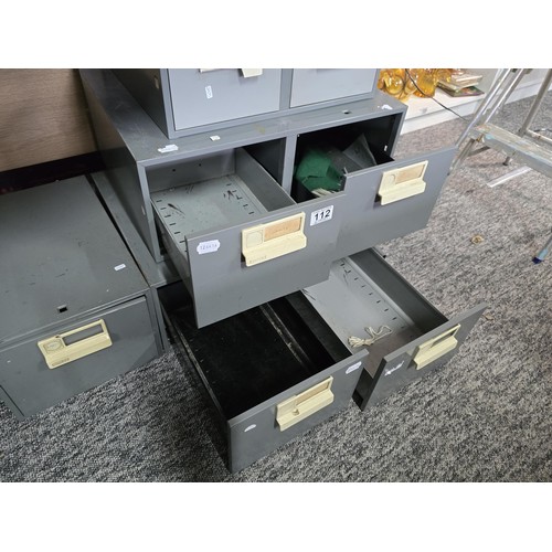 112 - A collection of 5x metal filing boxes, 3 being A4 size the other in A5 size. Largest box has a heigh... 