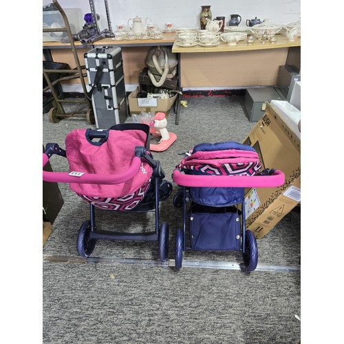 113 - 2x Joie dolls prams, appear unused along with a Zapf creations remote control baby walker.