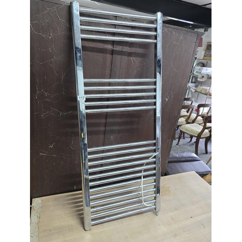 117 - A mains powered chrome column radiator/towel rail, type 2597, 200w. In good working condition, heigh... 