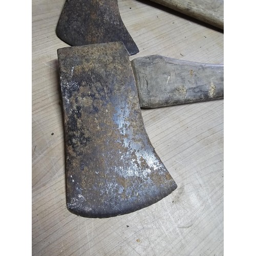 120 - 2 good vintage heavy duty axes, both complete with handles which are in good order, the axe heads ma... 