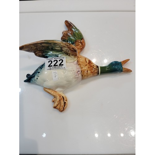 222 - Beswick wall hanging flying mallard, stamped 596-2, with a good glaze with no chips or cracks, heigh... 