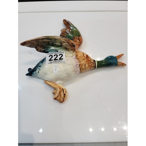 222 - Beswick wall hanging flying mallard, stamped 596-2, with a good glaze with no chips or cracks, heigh... 