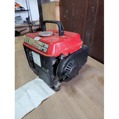 127 - A LYF950 series petrol generator AC 230v, in working order with operator manual.