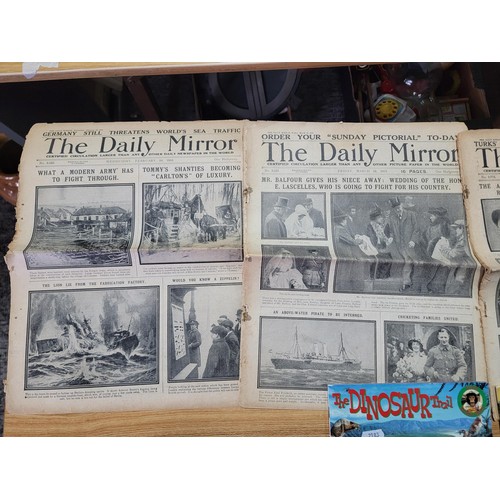 231 - A boxed full of interesting ephemera to include 4x original The Daily Mirror Newspapers from 1915 co... 